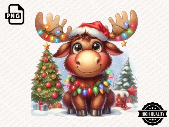 Adorable Christmas Moose Clipart PNG & Illustrations