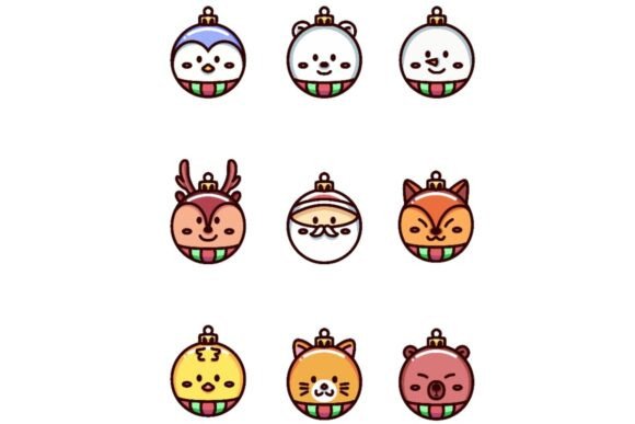 Animal Face Christmas Ball Decoration Illustrations