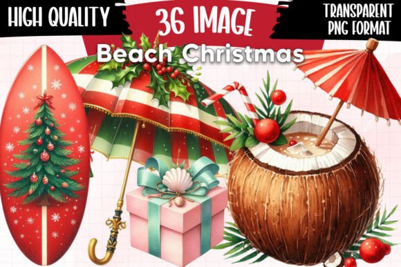 Beach Christmas Clipart: Illustrations for Branding