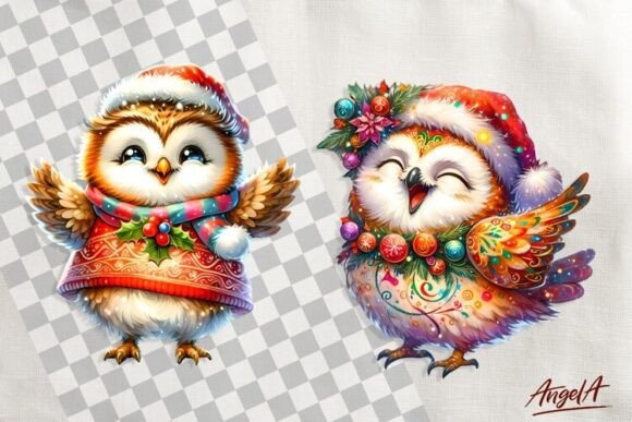 Christmas Clipart, Cute Owl PNG for Illustrations