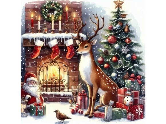 Christmas Deer Scene, Ink Illustration Review