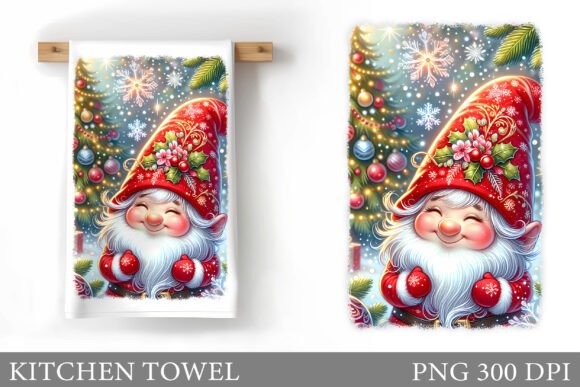 Christmas Gnome Kitchen Towel Design: Festive Illustrations