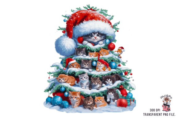 Christmas Kitten Tree PNG Clipart for Illustrations