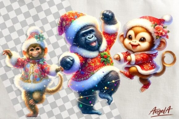 Christmas Monkey Clipart: Cute Illustrations for Crafters
