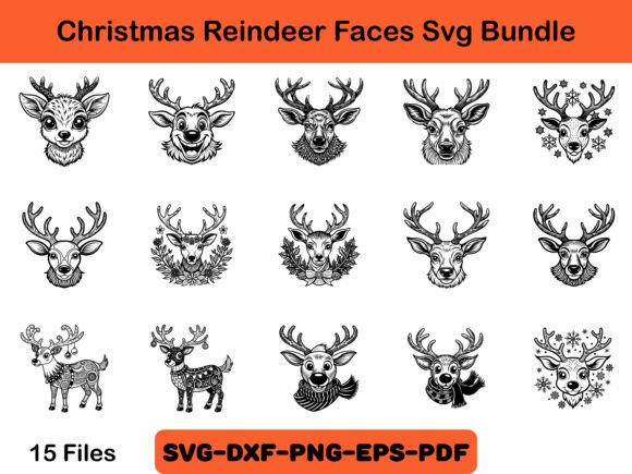 Christmas Reindeer Faces Svg Bundle Illustrations