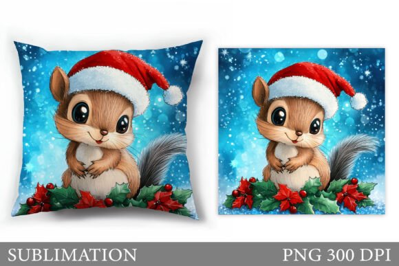 Christmas Squirrel Pillow Sublimation Illustrations