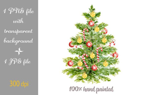 Christmas Tree Watercolor Spruce PNG JPG Illustrations