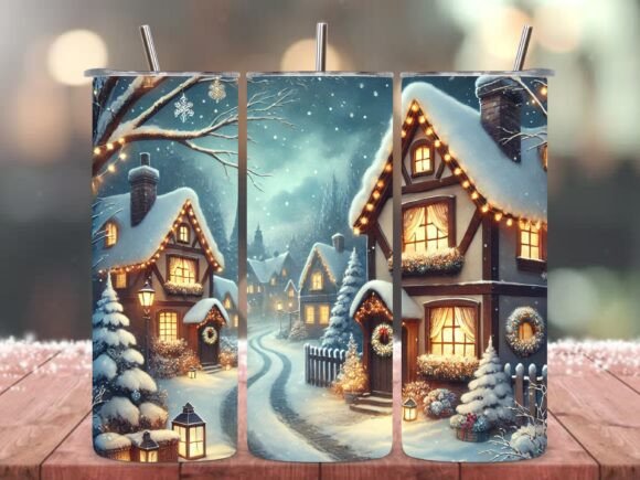 Christmas Winter Village Tumbler 20oz Illustrations