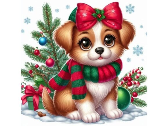Cute Christmas Puppy Illustrations for Branding