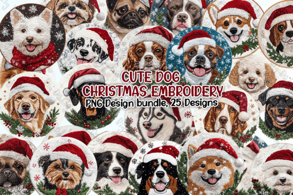 Cute Dog Christmas Embroidery Clipart PN Illustrations