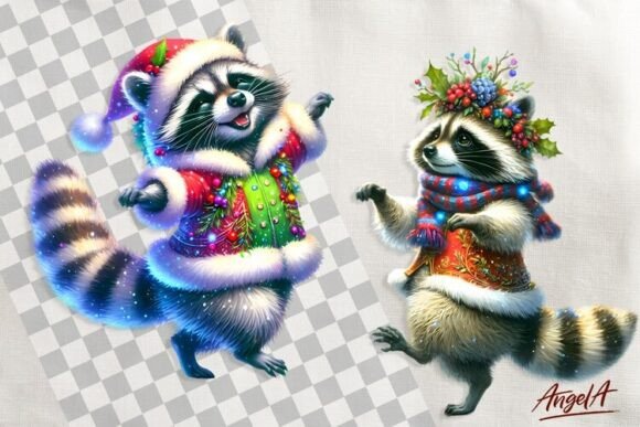 Cute Raccoon Christmas Clipart for Illustrations