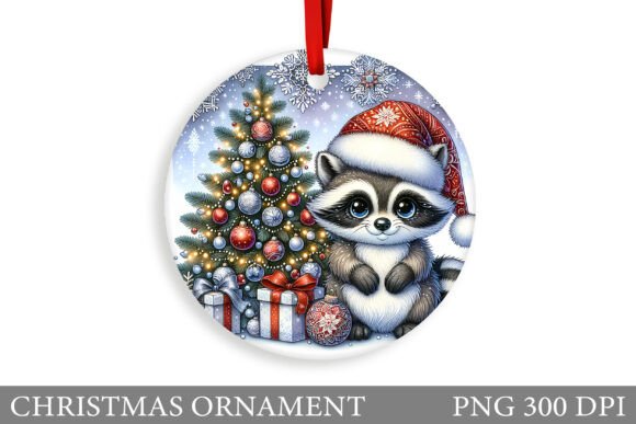 Cute Raccoon Christmas Ornament Illustrations