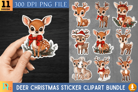 Deer Christmas Sticker Bundle: Festive Illustrations