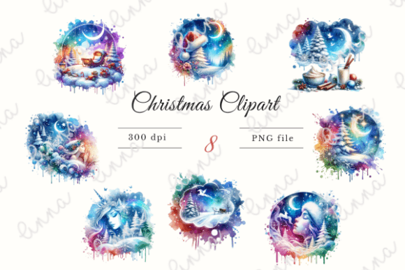 Dreaming Christmas Watercolour Clipart Illustrations