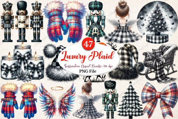 Luxury Plaid Black and White Christmas Illustrations