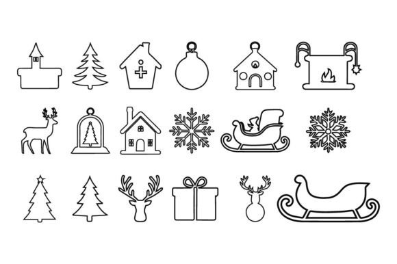 Merry Christmas Icon Set Vector Line Art for Illustrations