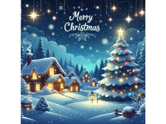 Merry Christmas Night with Glowing Stars Illustrations