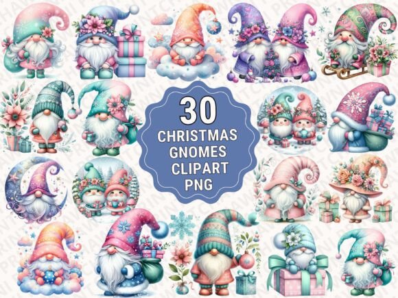 Pastel Christmas Gnomes: Soft Illustrations