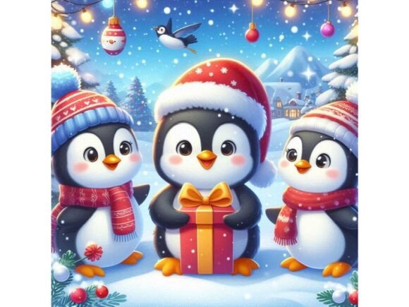 Penguins in Snowy Christmas Illustrations Review