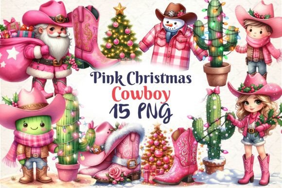 Pink Christmas Cowboy Clipart PNG for Illustrations