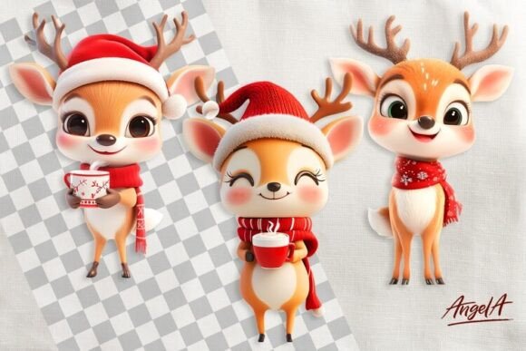 Review: Christmas Cartoon Clipart, Deer Illustrations