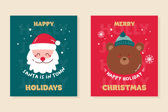 Reviewing Christmas and Happy New Year Cards Set Illustrations