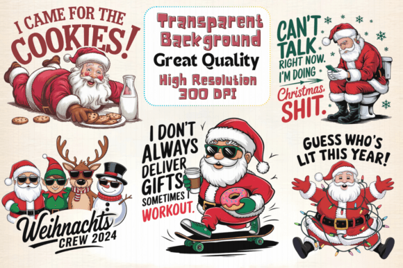 Santa Christmas Quotes Sublimation PNG Illustrations