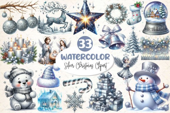 Silver Christmas Clipart for Brand Illustrations