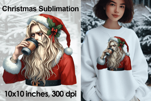 Watercolour Santa Coffee Christmas PNG Illustrations