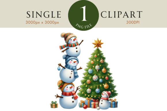 Whimsical Snowmen & Christmas Tree Illustrations